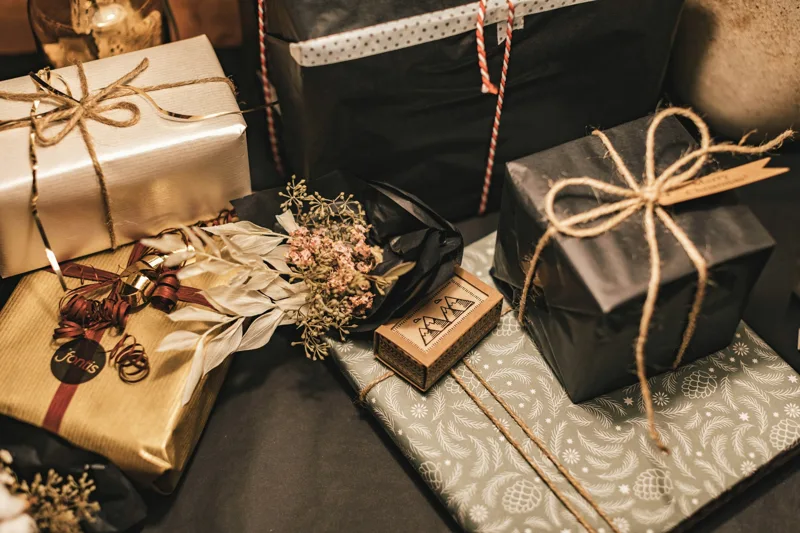 Thoughtfully wrapped gifts with ribbon